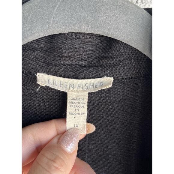 Eileen Fisher Notched Lapel Longline Organic Linen Open Blazer - Size 1X- Black - Picture 11 of 13